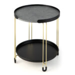 Gold 2-Tier Round Side Table with Removable Tray