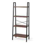 Rustic Brown 4 Tier Open Bookshelf with Metal Frame