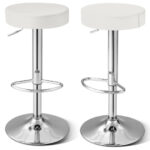 Adjustable PU Leather Swivel Bar Stools with Chrome Base (Set of 2)