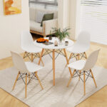 Space-Saving Round Dining Table Set with Beechwood Legs (5-Piece)