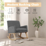 Gray Upholstered Rocking Chair with Solid Wood Base