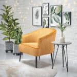 Boho Chic Yellow Accent Chair with Velveteen Corduroy and Wood Legs