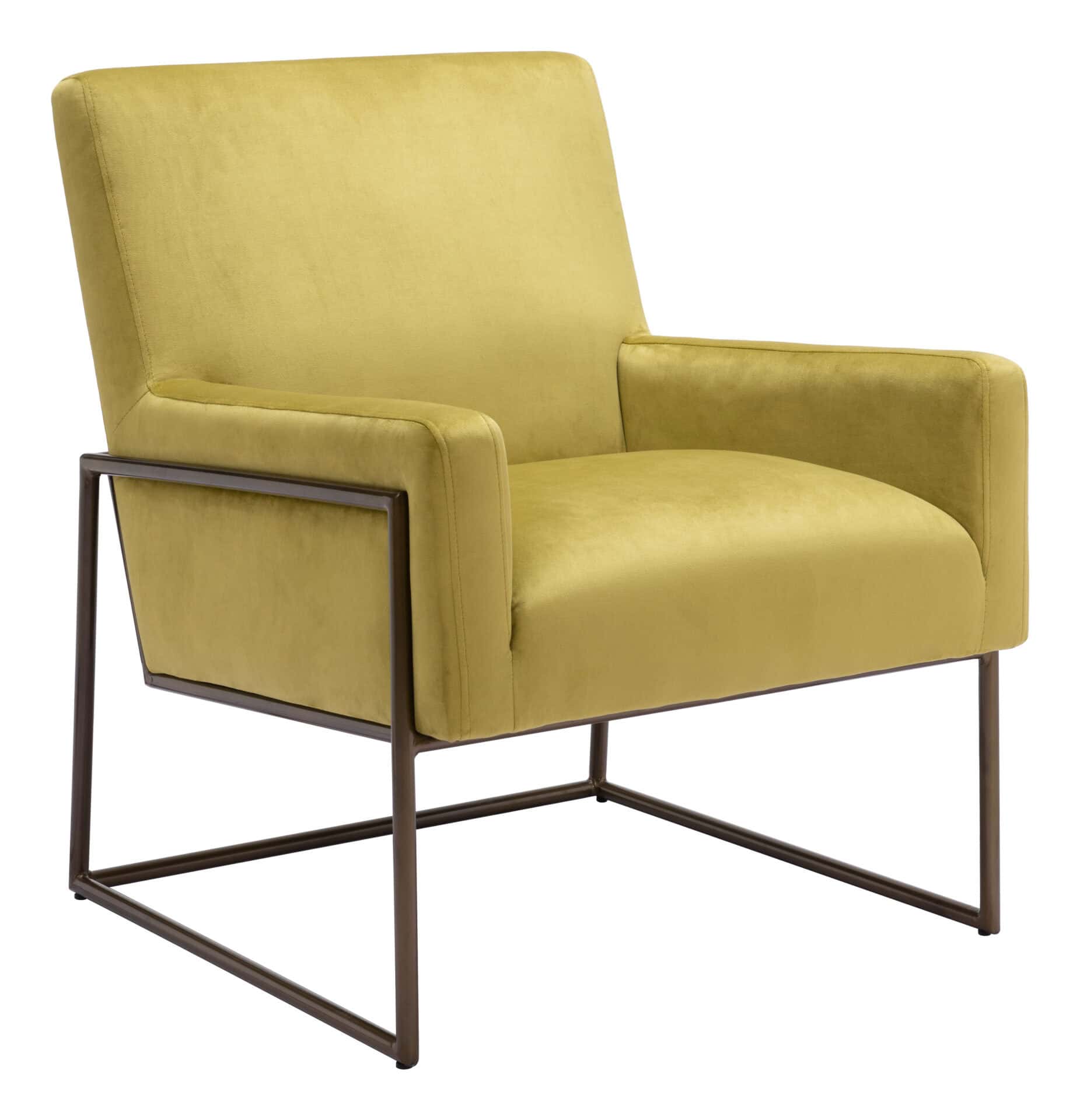 Olive Green Velvet Accent Chair with Steel Legs 2 Olive Green Velvet Accent Chair with Steel Legs - Image 2
