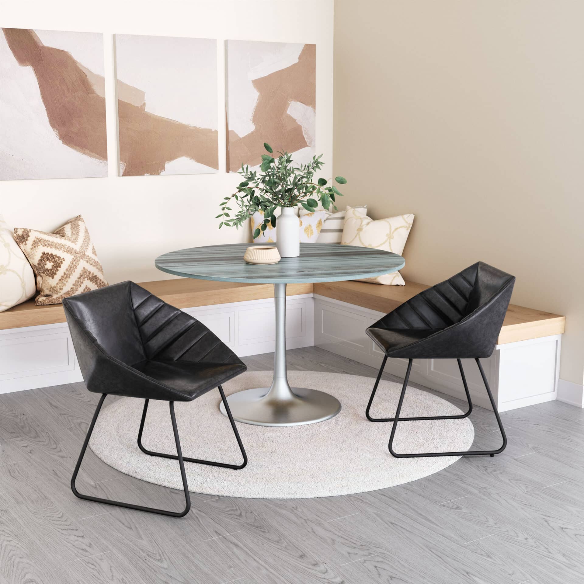 Modern Black Vinyl Dining Chair with Steel Legs (Set of 2) 1 Modern Black Vinyl Dining Chair with Steel Legs (Set of 2)