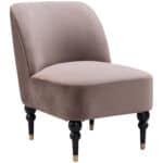 Velvet Taupe Accent Chair with Wooden Legs and Deco Flair 12 Velvet Taupe Accent Chair with Wooden Legs and Deco Flair