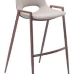 Mid-Century Modern Barstool with Faux Leather and Walnut Legs (Set of 2)