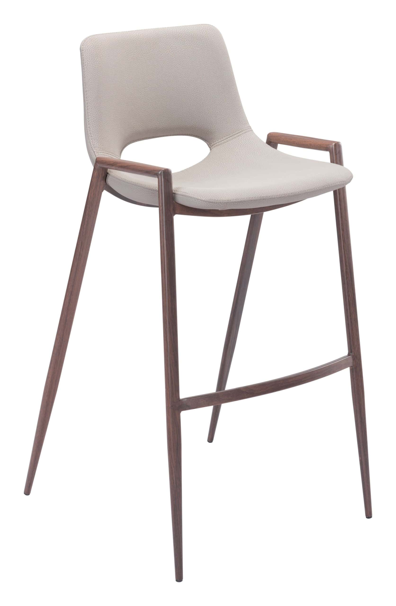Mid-Century Modern Barstool with Faux Leather and Walnut Legs (Set of 2)