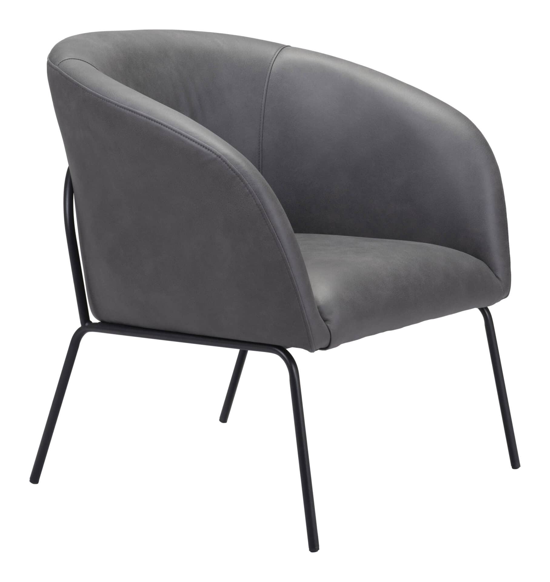Boho Chic Faux Leather Accent Chair with Steel Legs Vintage Gray 7 Boho Chic Faux Leather Accent Chair with Steel Legs Vintage Gray - Image 7