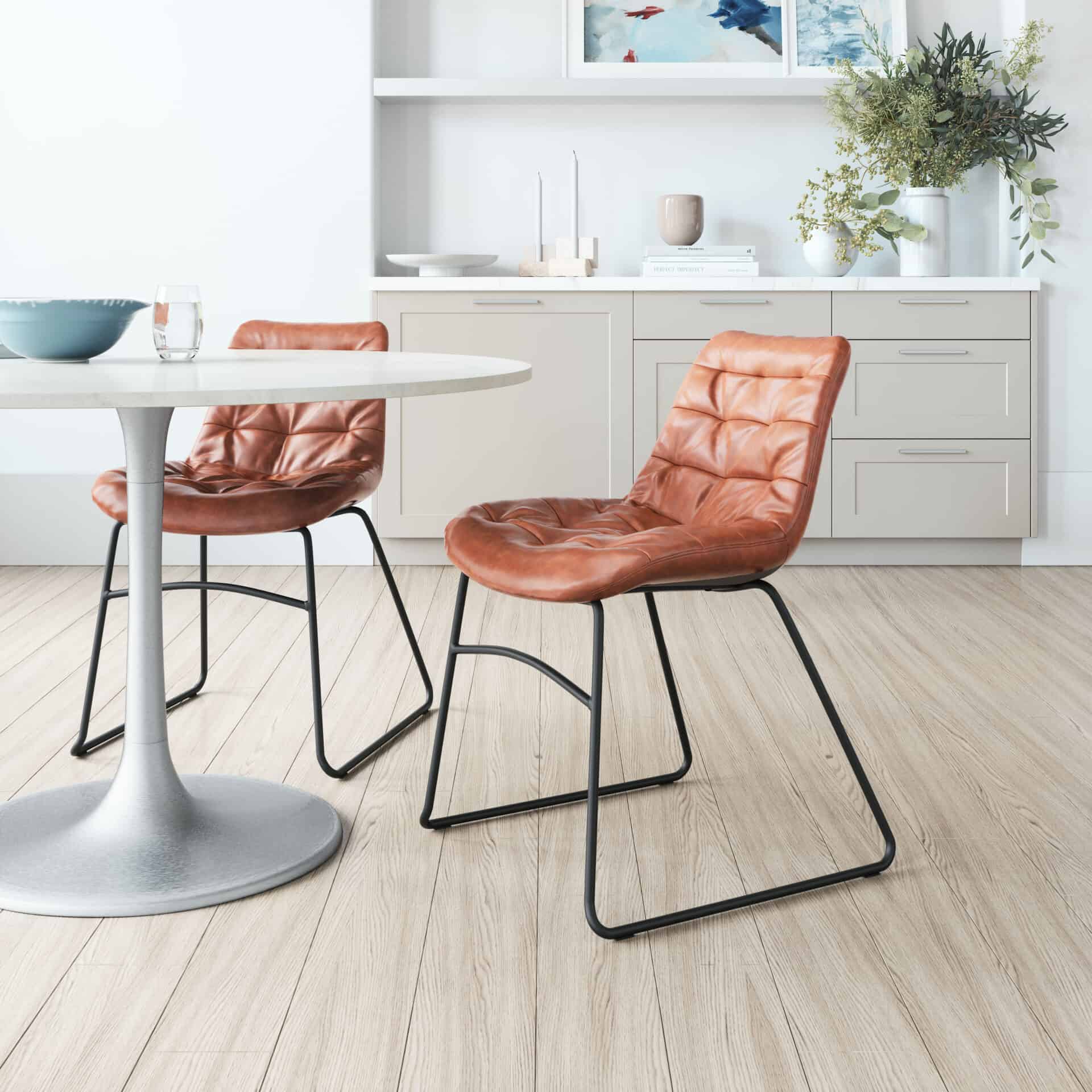 Vintage Brown Faux Leather Dining Chair with Steel Frame (Set of 2) 1 Vintage Brown Faux Leather Dining Chair with Steel Frame (Set of 2)