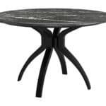 Black Round Dining Table with Marble-Look Top and Wood Base