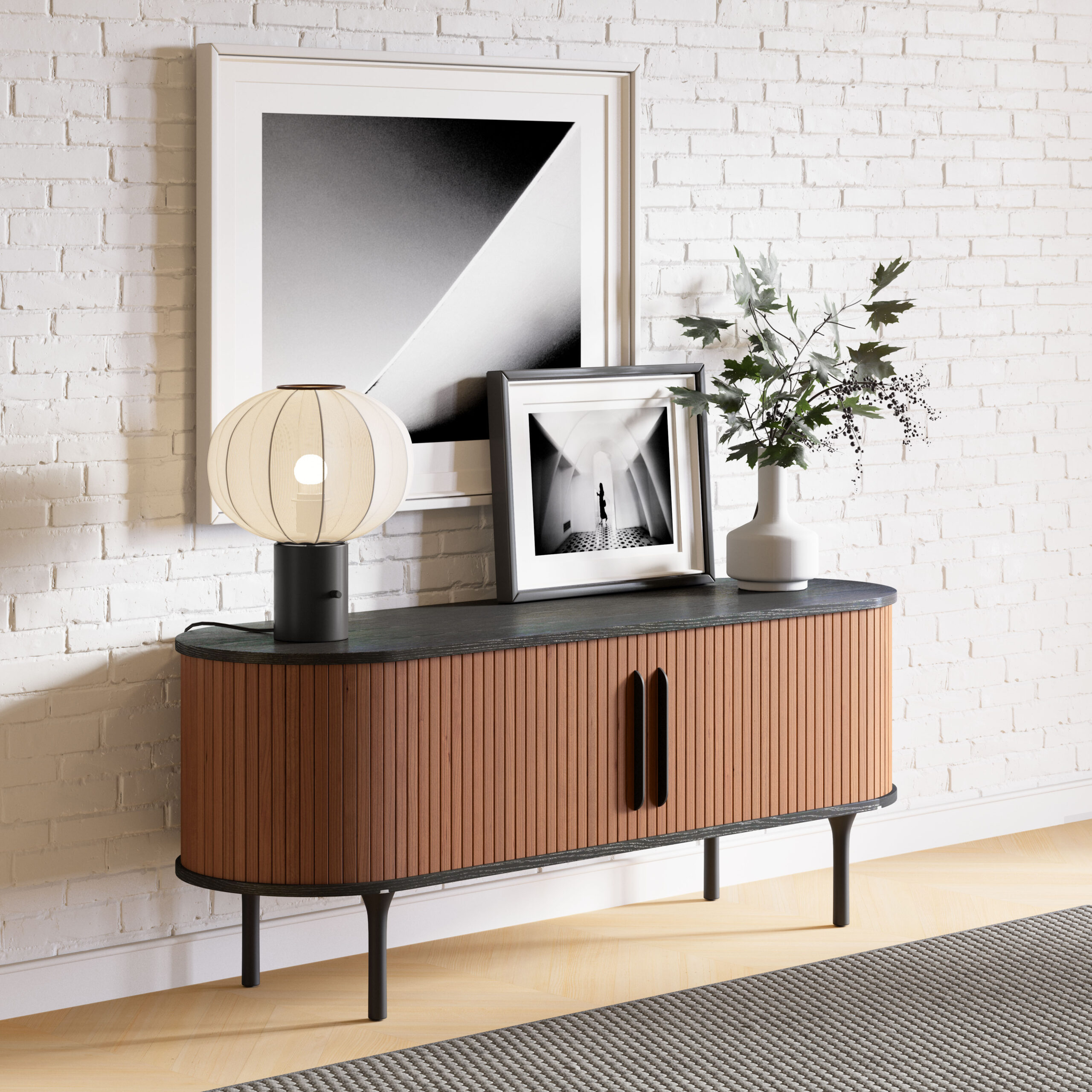 Modern Black and Walnut Entertainment Stand With Storage 11 Modern Black and Walnut Entertainment Stand With Storage