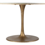 Round White & Gold Marble Pedestal Dining Table for 4