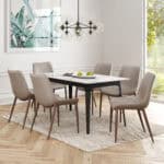 Brown & Walnut Faux Leather Dining Chair with Faux Wood Legs (Set of 2)