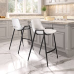 White Faux Leather Counter Stool with Black Steel Frame (Set of 2)