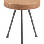 Round Wood and Rattan Side Table with Steel Frame 11 Round Wood and Rattan Side Table with Steel Frame