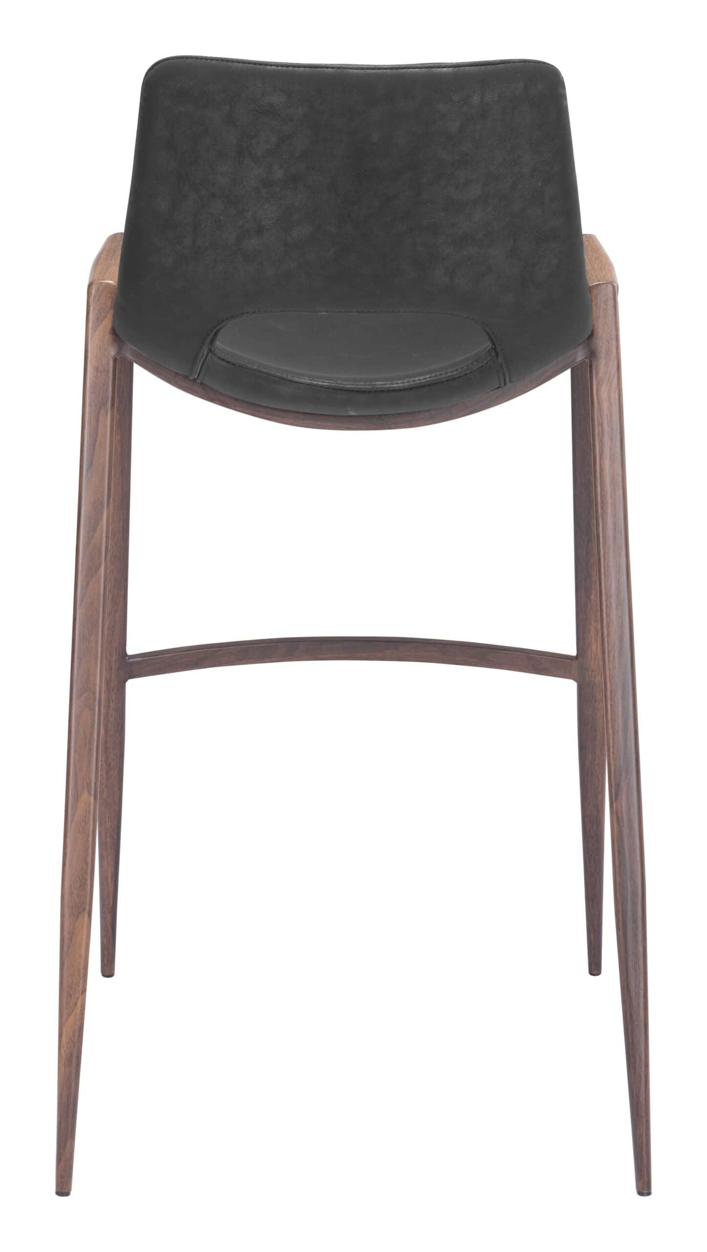 Mid Century Modern Black & Walnut Barstool with Footrest (Set of 2)