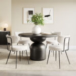 Ivory Shearling Dining Chair with Black Steel Frame (Set of 2)