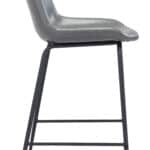 Gray Mid-Century Modern Counter Stool with Faux Leather and Steel Frame