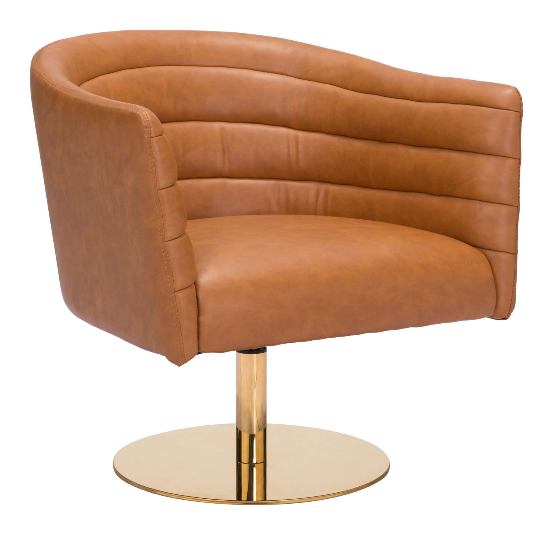 Modern Brown Swivel Accent Chair with Faux Leather and Tufted Seat 2 Modern Brown Swivel Accent Chair with Faux Leather and Tufted Seat - Image 2
