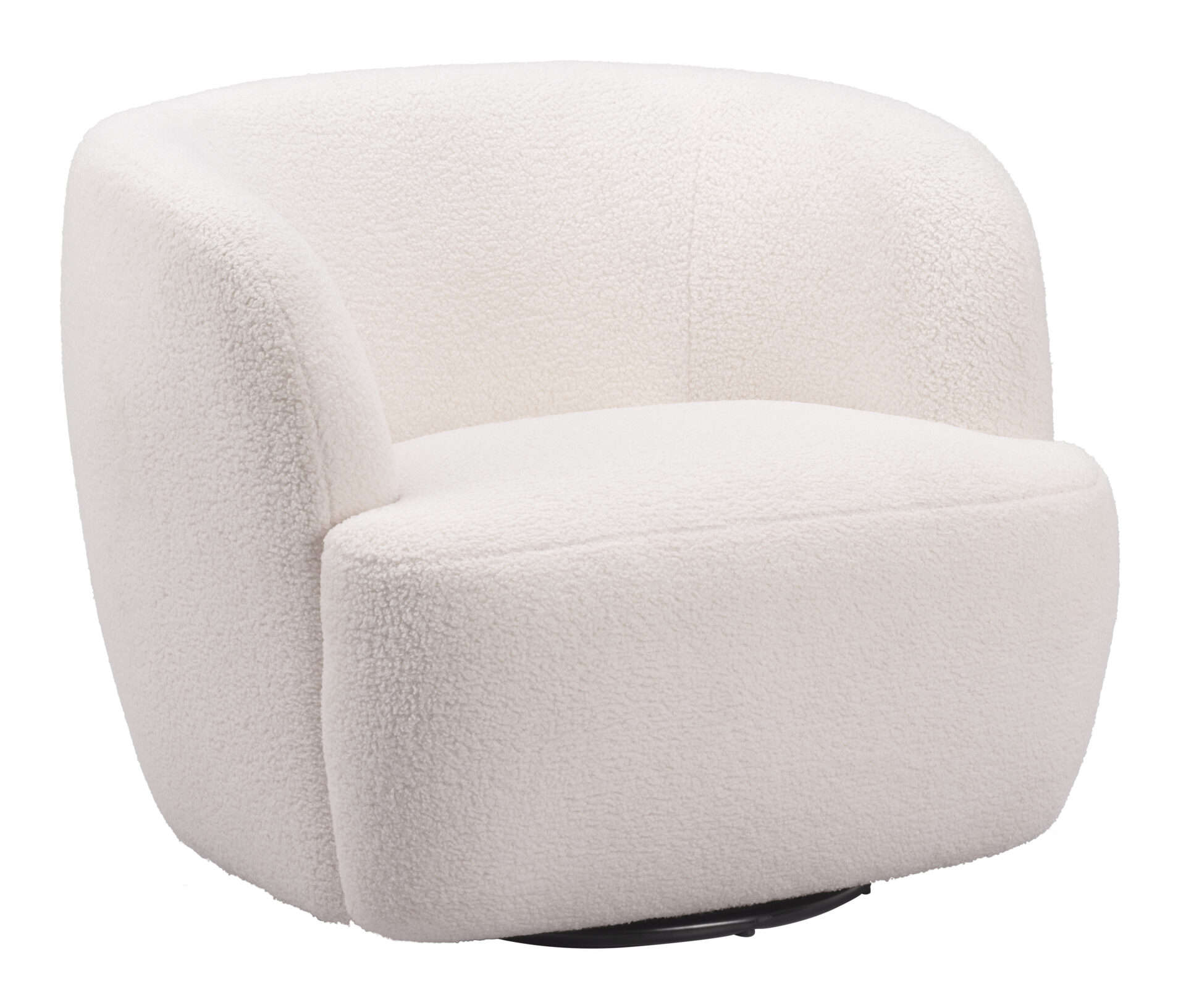 Ivory Shearling Style Swivel Chair with Armrest Support 3 Ivory Shearling Style Swivel Chair with Armrest Support - Image 3