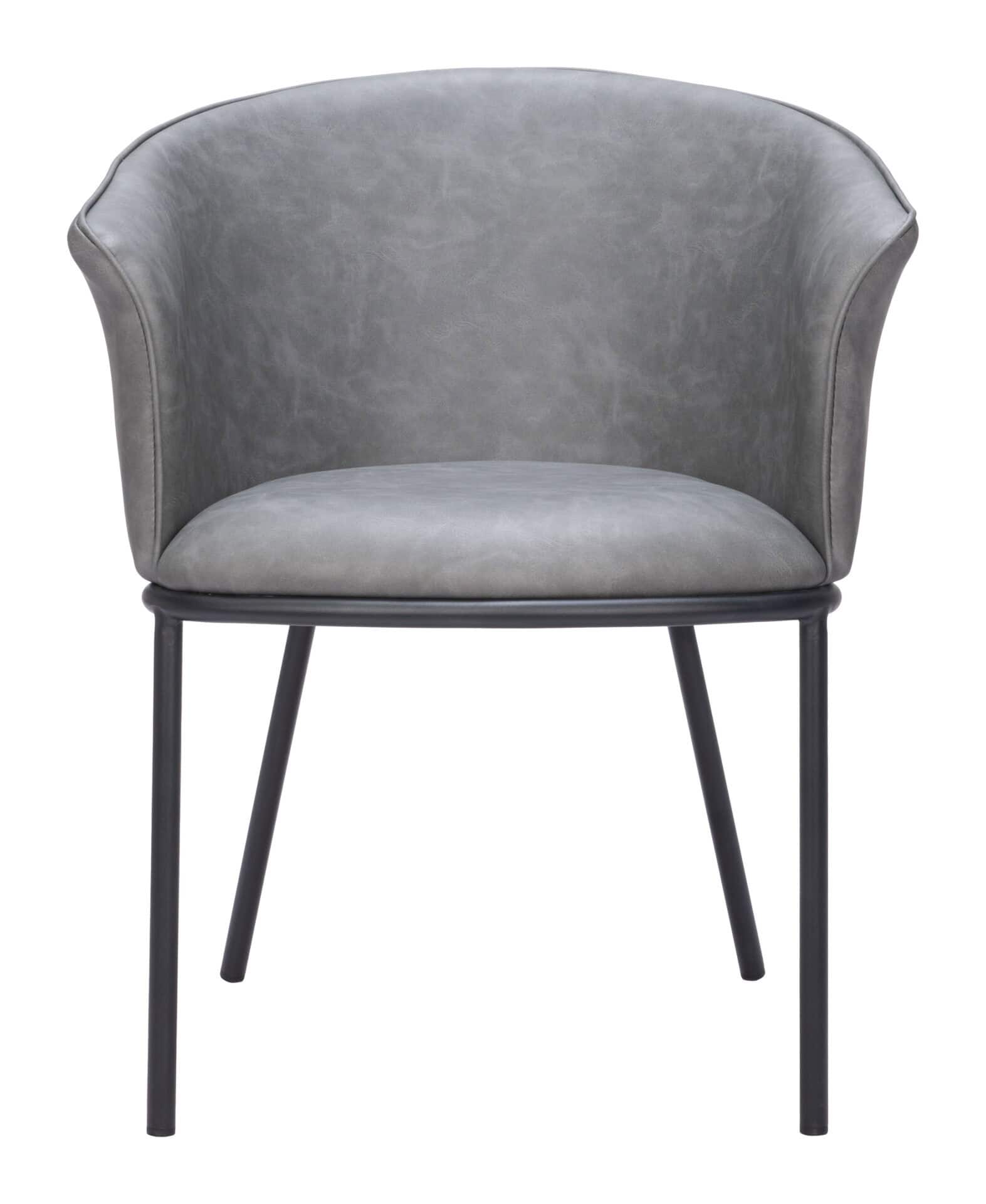 Modern Gray Dining Chair with Steel Frame and Faux Leather Upholstery 3 Modern Gray Dining Chair with Steel Frame and Faux Leather Upholstery - Image 3