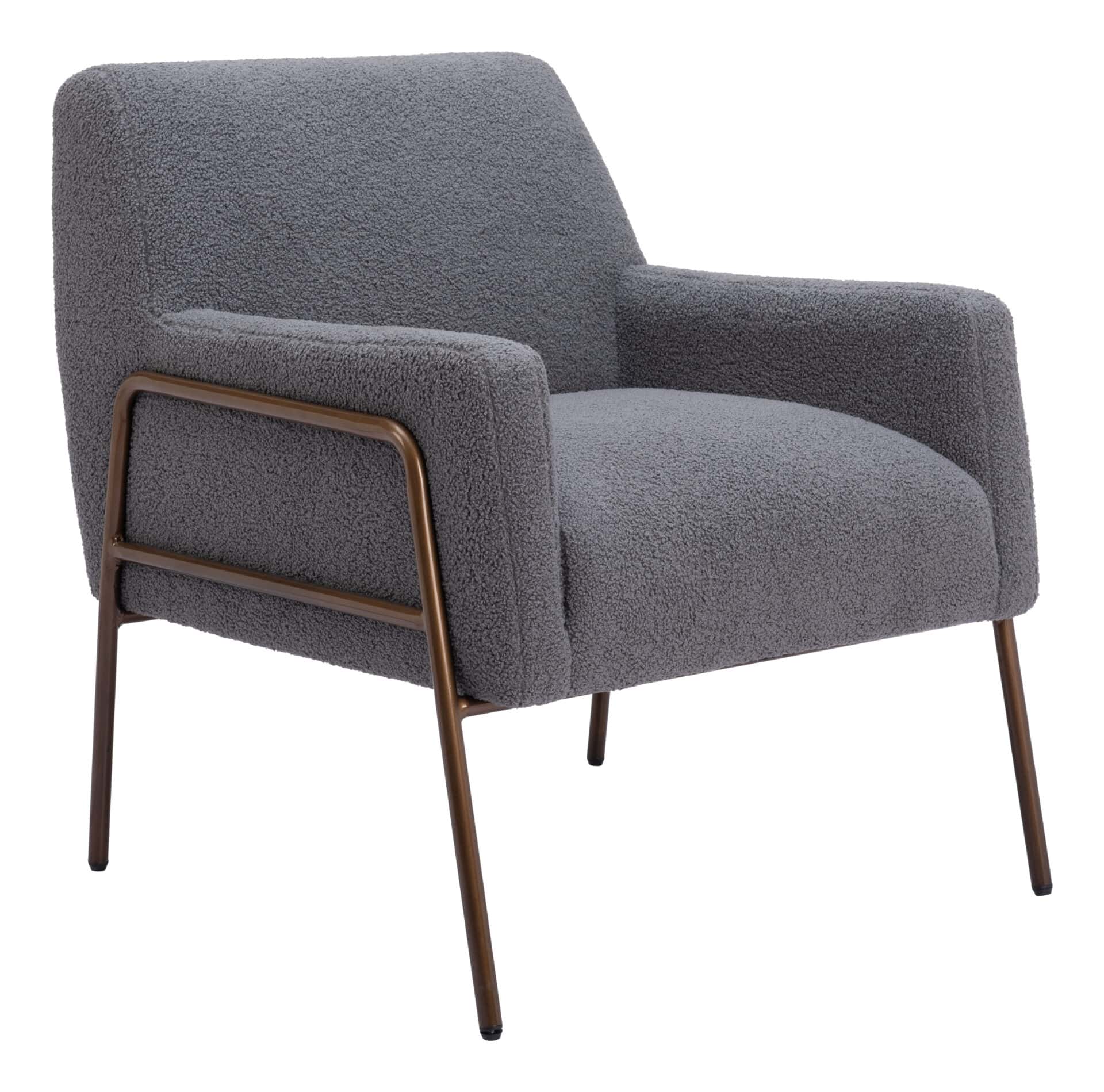 Gray Shearling Style Accent Chair with Powder Coated Steel Frame 2 Gray Shearling Style Accent Chair with Powder Coated Steel Frame - Image 2