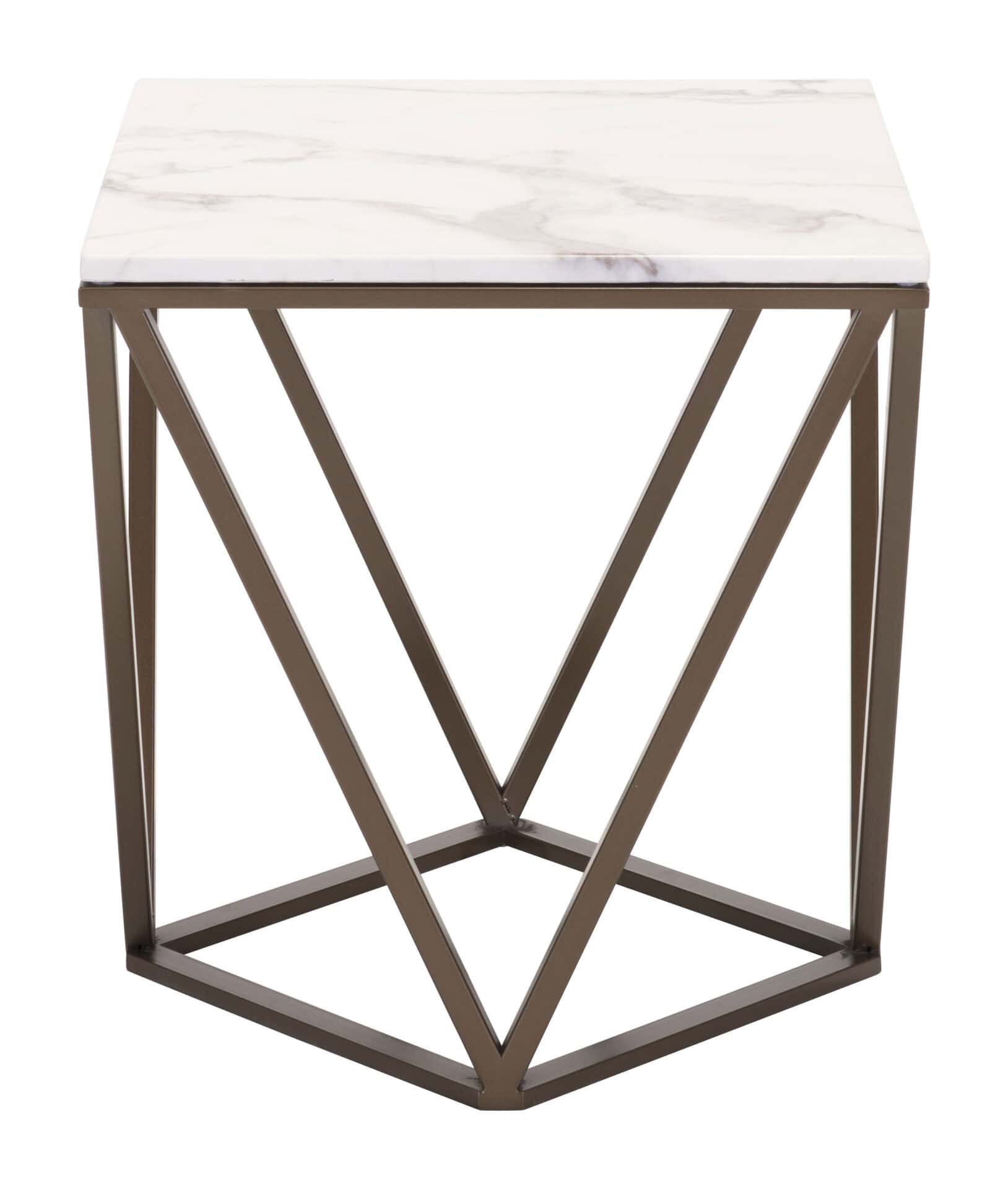 Modern Square End Table with Marble-Like Top and Bronze Base 4 Modern Square End Table with Marble-Like Top and Bronze Base - Image 4