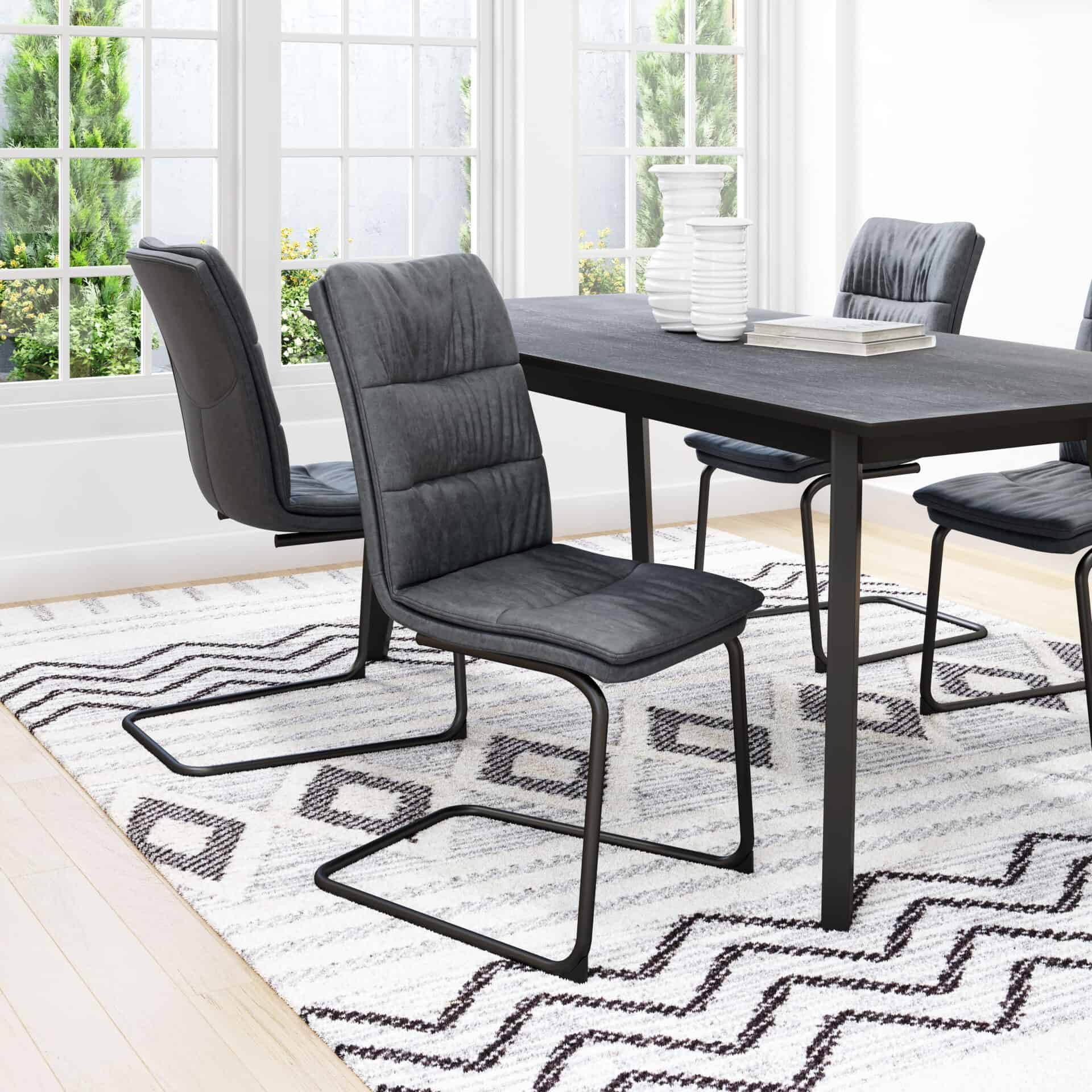Vintage Black Faux Leather Dining Chair with Steel Legs (Set of 2) 1 Vintage Black Faux Leather Dining Chair with Steel Legs (Set of 2)