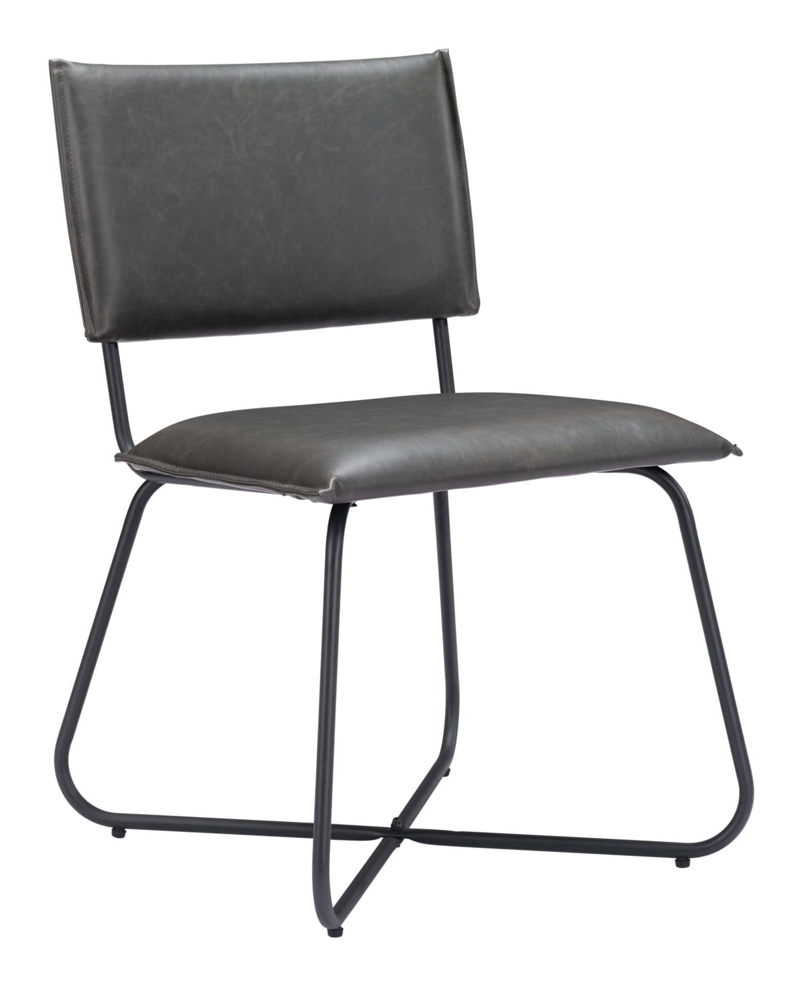 Modern Gray Faux Leather Dining Chairs with Steel Legs (Set of 2) 4 Modern Gray Faux Leather Dining Chairs with Steel Legs (Set of 2) - Image 4