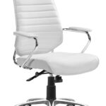 Adjustable White Faux Leather Office Chair with Chrome Frame and Casters