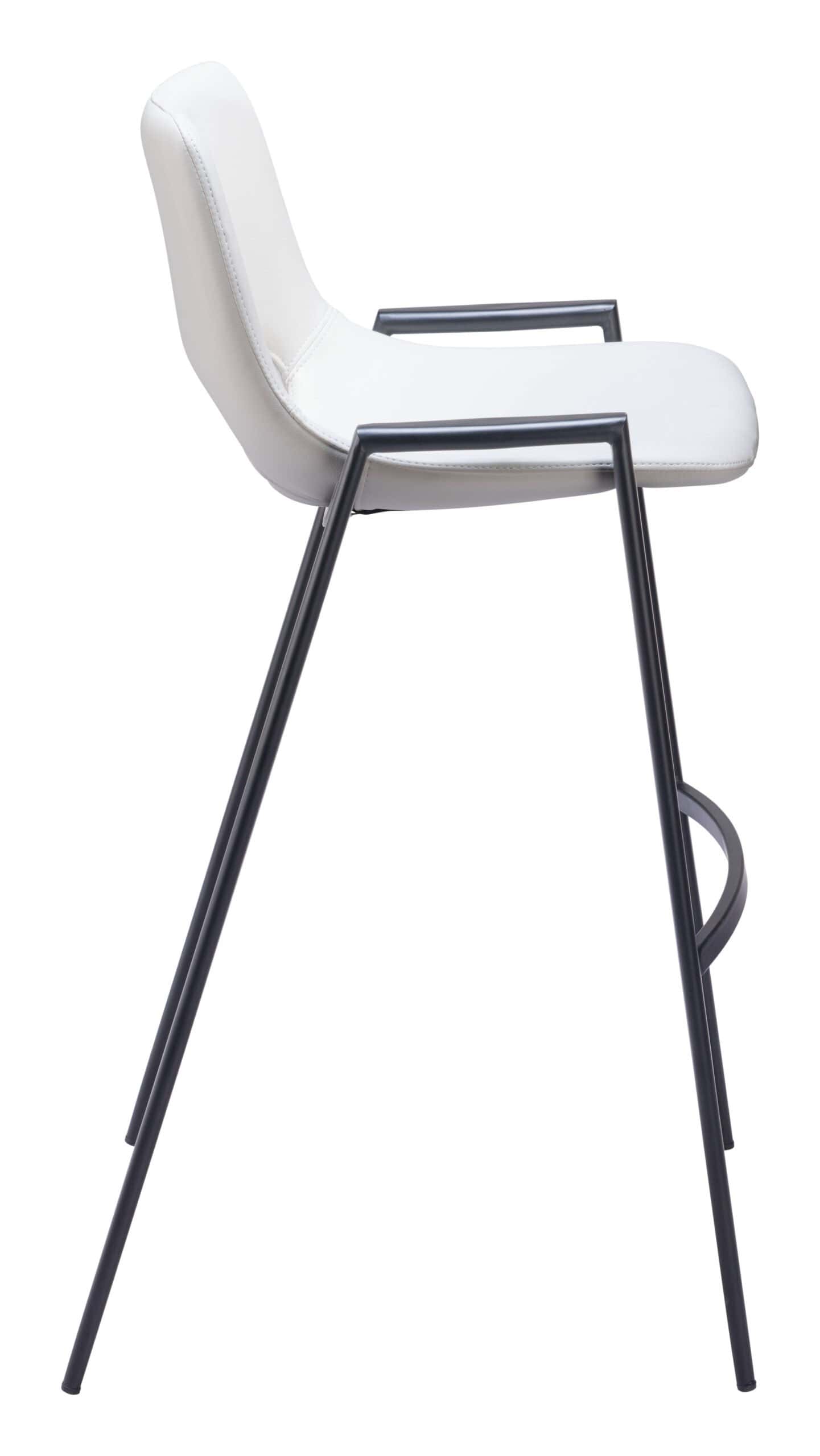 White Faux Leather Barstool with Armrest and Footrest (Set of 2)