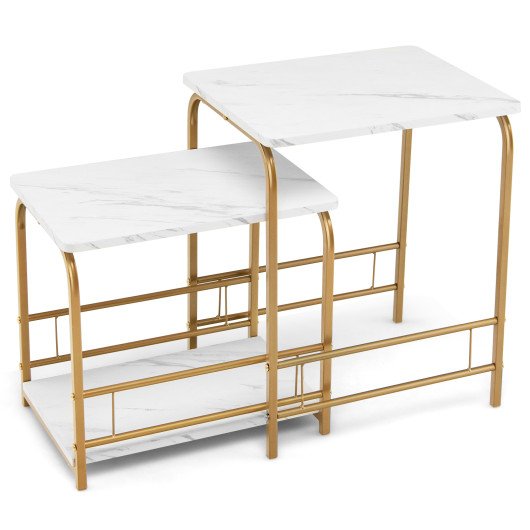 Faux Marble Nesting Side Tables with Storage for Small Spaces (Set of 2) 3 Faux Marble Nesting Side Tables with Storage for Small Spaces (Set of 2) - Image 3