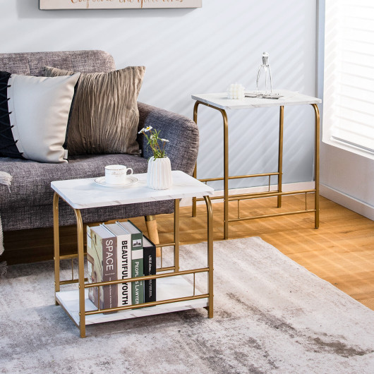 Faux Marble Nesting Side Tables with Storage for Small Spaces (Set of 2) 6 Faux Marble Nesting Side Tables with Storage for Small Spaces (Set of 2) - Image 6