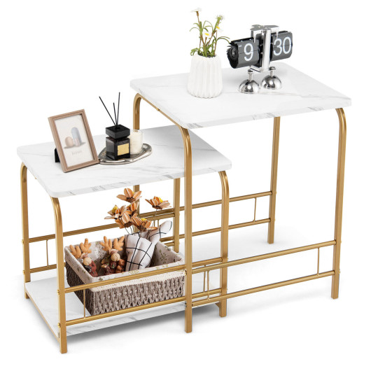 Faux Marble Nesting Side Tables with Storage for Small Spaces (Set of 2) 7 Faux Marble Nesting Side Tables with Storage for Small Spaces (Set of 2) - Image 7