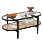 2-Tier Coffee Table with Glass Top and Acacia Wood Frame 25 2-Tier Coffee Table with Glass Top and Acacia Wood Frame
