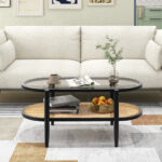 2-Tier Coffee Table with Glass Top and Acacia Wood Frame 27 2-Tier Coffee Table with Glass Top and Acacia Wood Frame