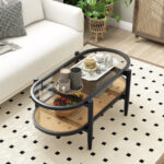 2-Tier Coffee Table with Glass Top and Acacia Wood Frame 22 2-Tier Coffee Table with Glass Top and Acacia Wood Frame