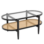 2-Tier Coffee Table with Glass Top and Acacia Wood Frame 24 2-Tier Coffee Table with Glass Top and Acacia Wood Frame