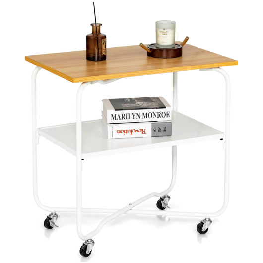 2-Tier Rolling End Table with Lockable Wheels and Shelf 4 2-Tier Rolling End Table with Lockable Wheels and Shelf - Image 4
