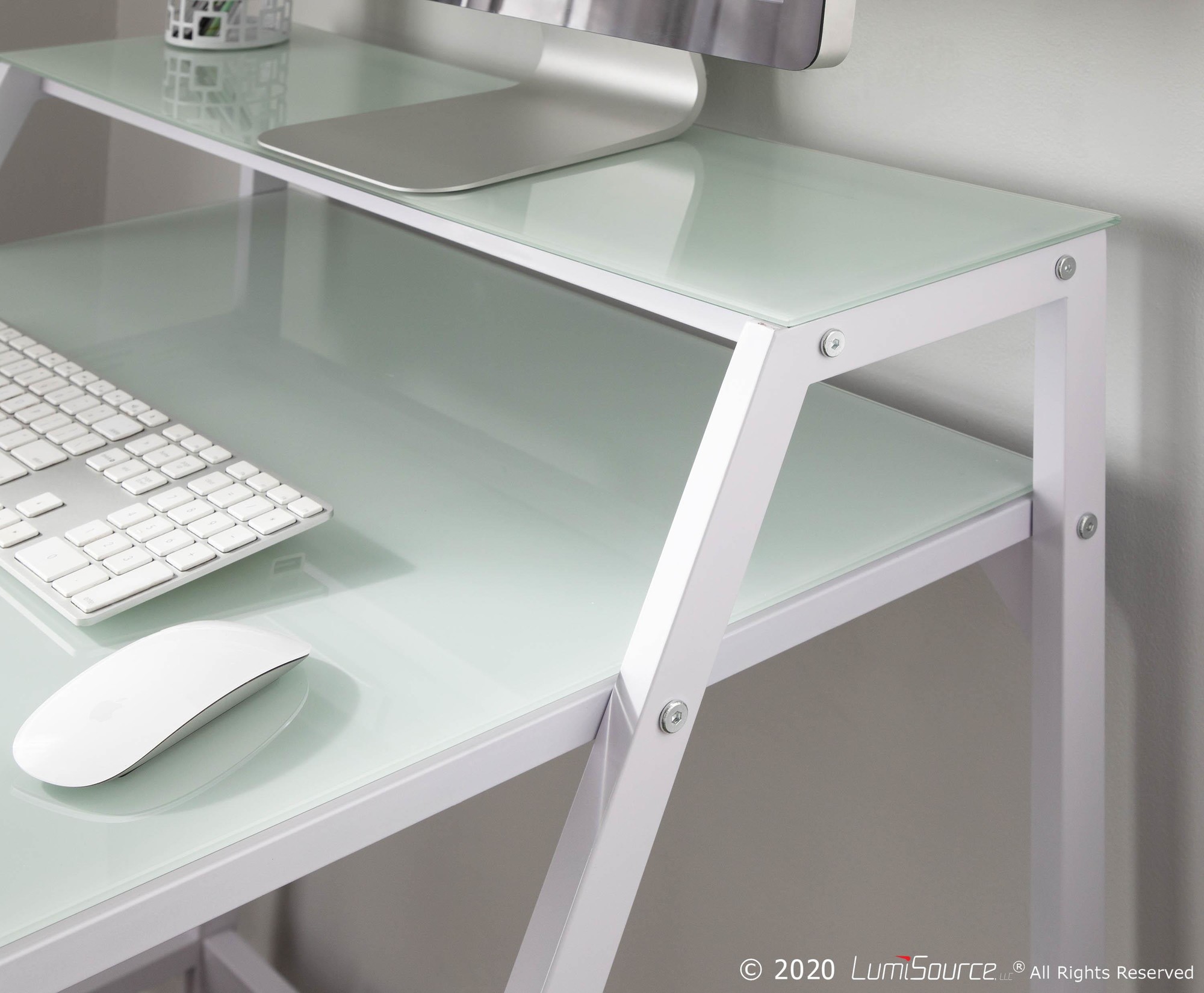 2-Tier White Contemporary Glass Top Desk 2 2-Tier White Contemporary Glass Top Desk - Image 2