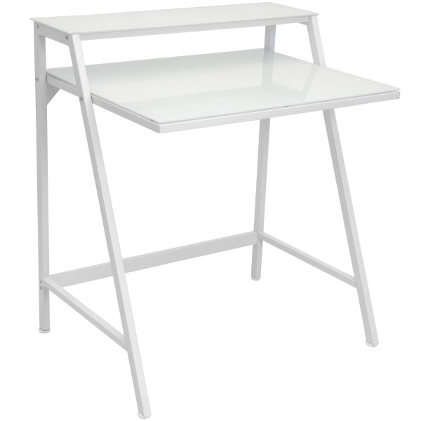 2 Tier White Contemporary Glass Top Desk 3