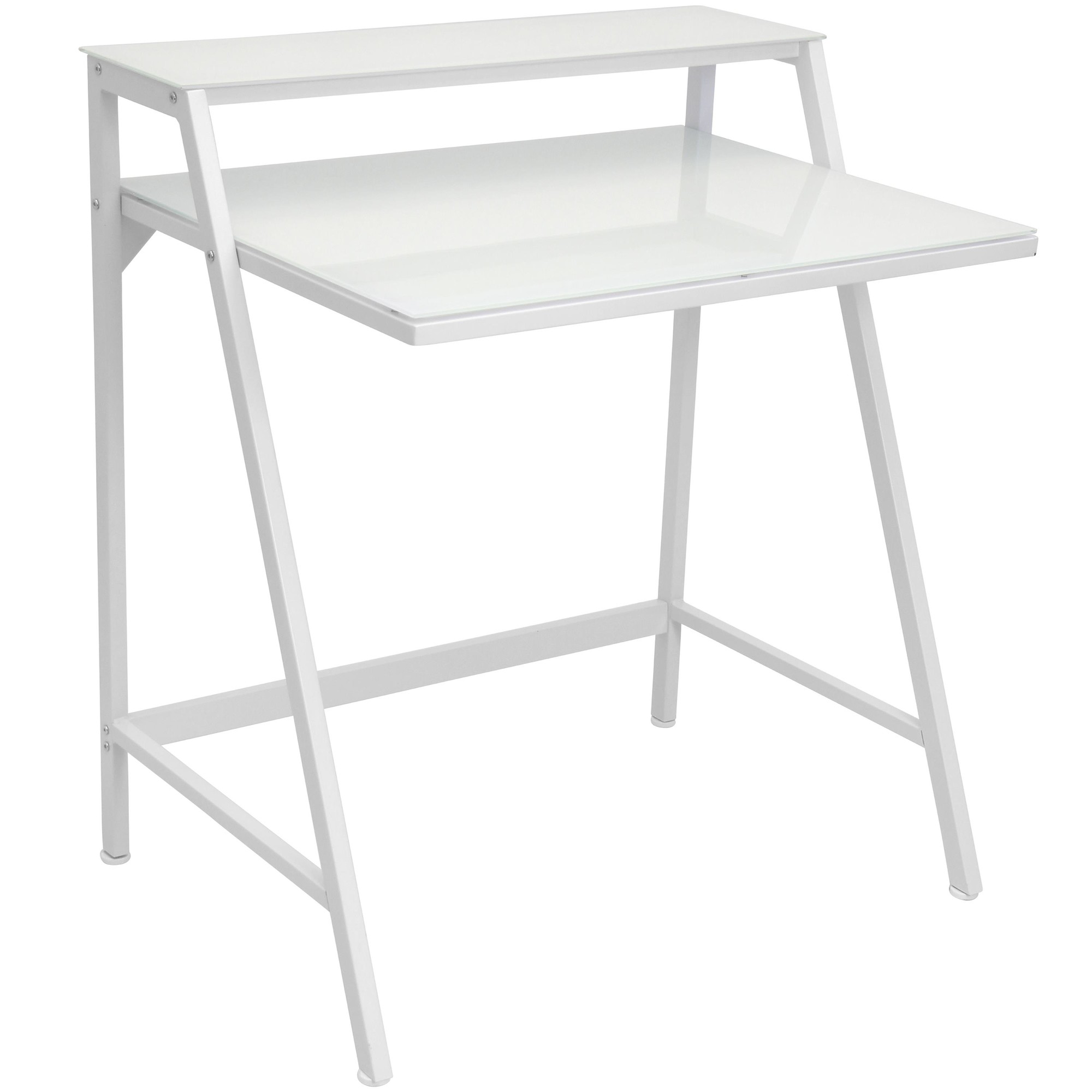 2-Tier White Contemporary Glass Top Desk 3 2-Tier White Contemporary Glass Top Desk - Image 3