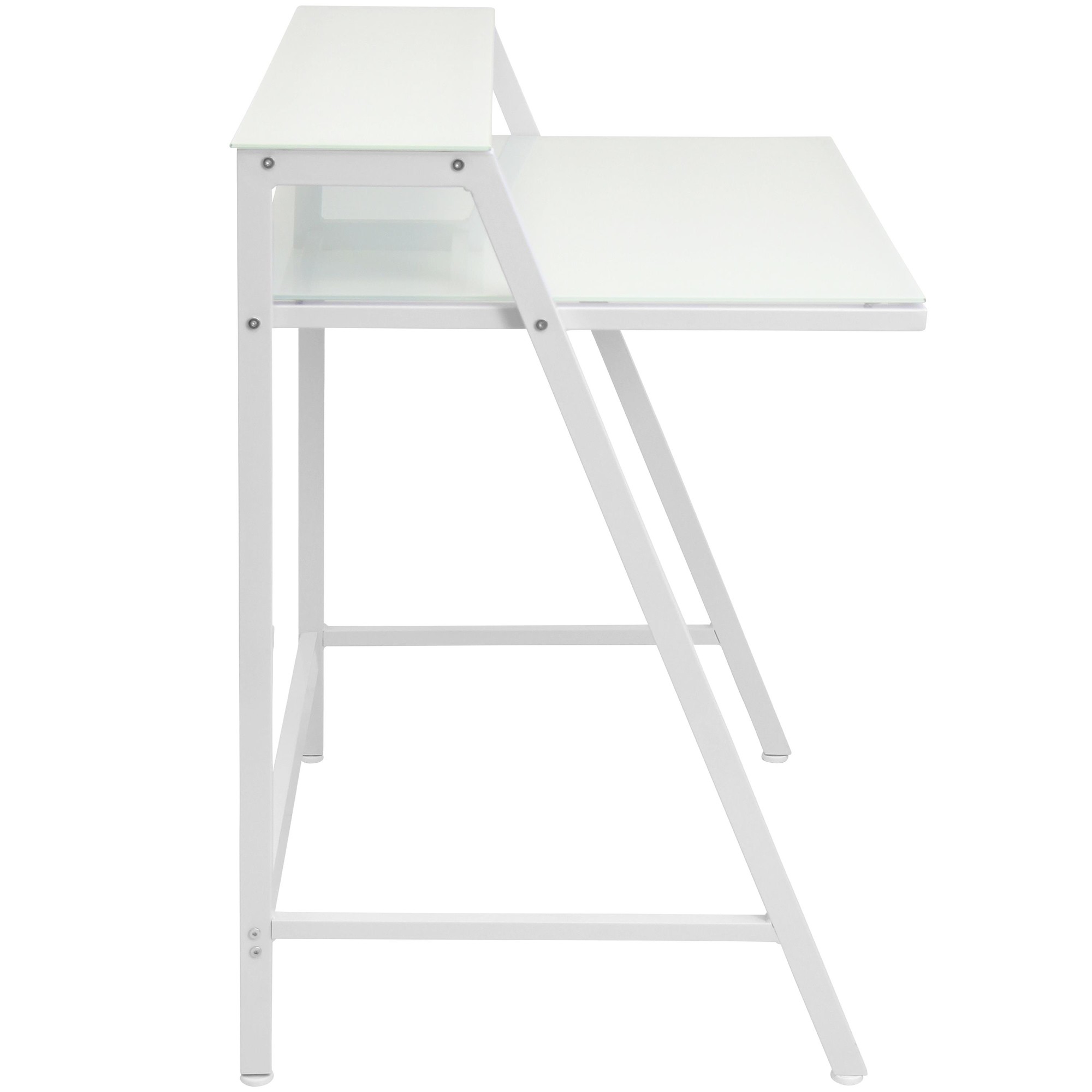 2-Tier White Contemporary Glass Top Desk 4 2-Tier White Contemporary Glass Top Desk - Image 4