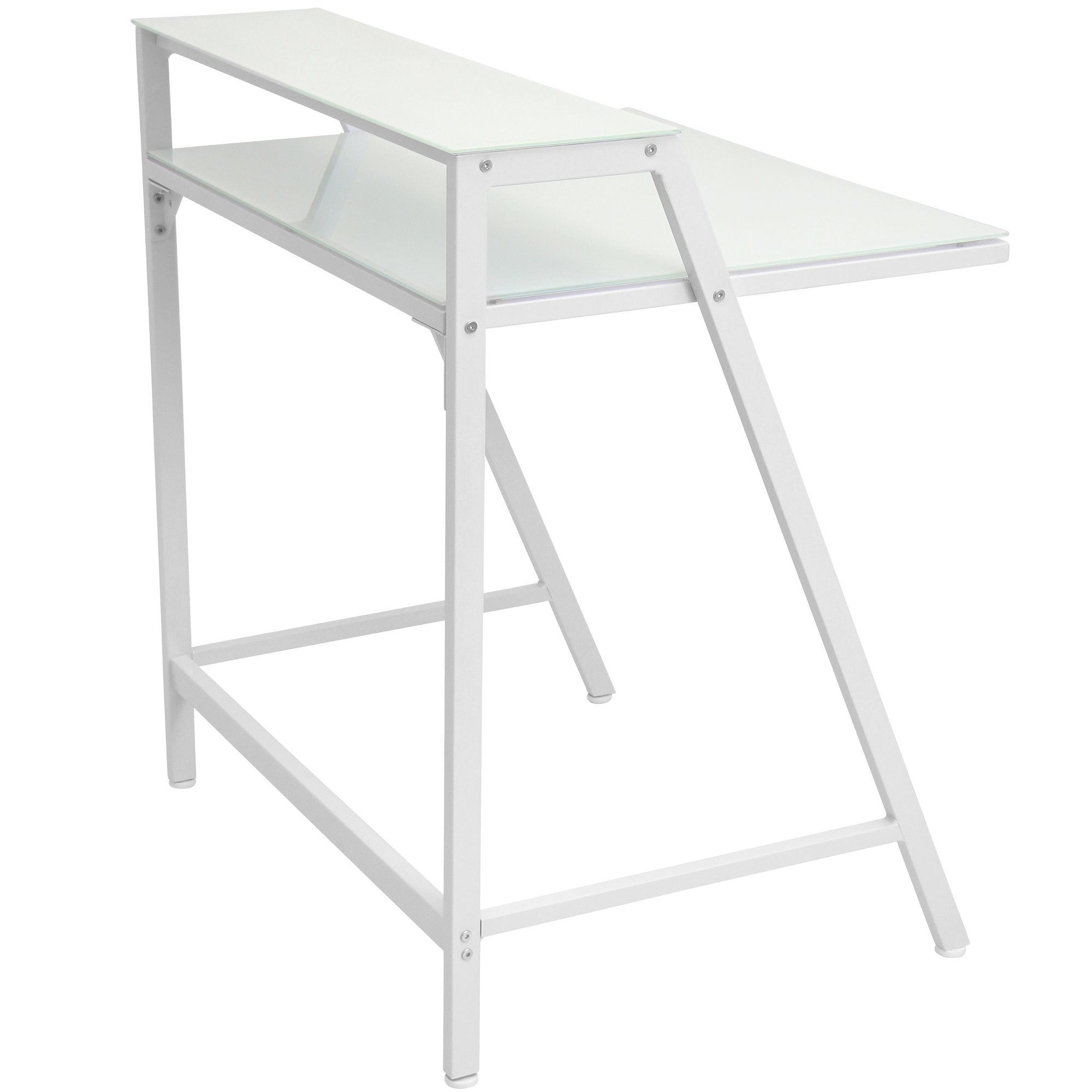 2-Tier White Contemporary Glass Top Desk 5 2-Tier White Contemporary Glass Top Desk - Image 5