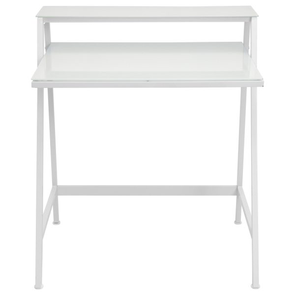 2 Tier White Contemporary Glass Top Desk 7