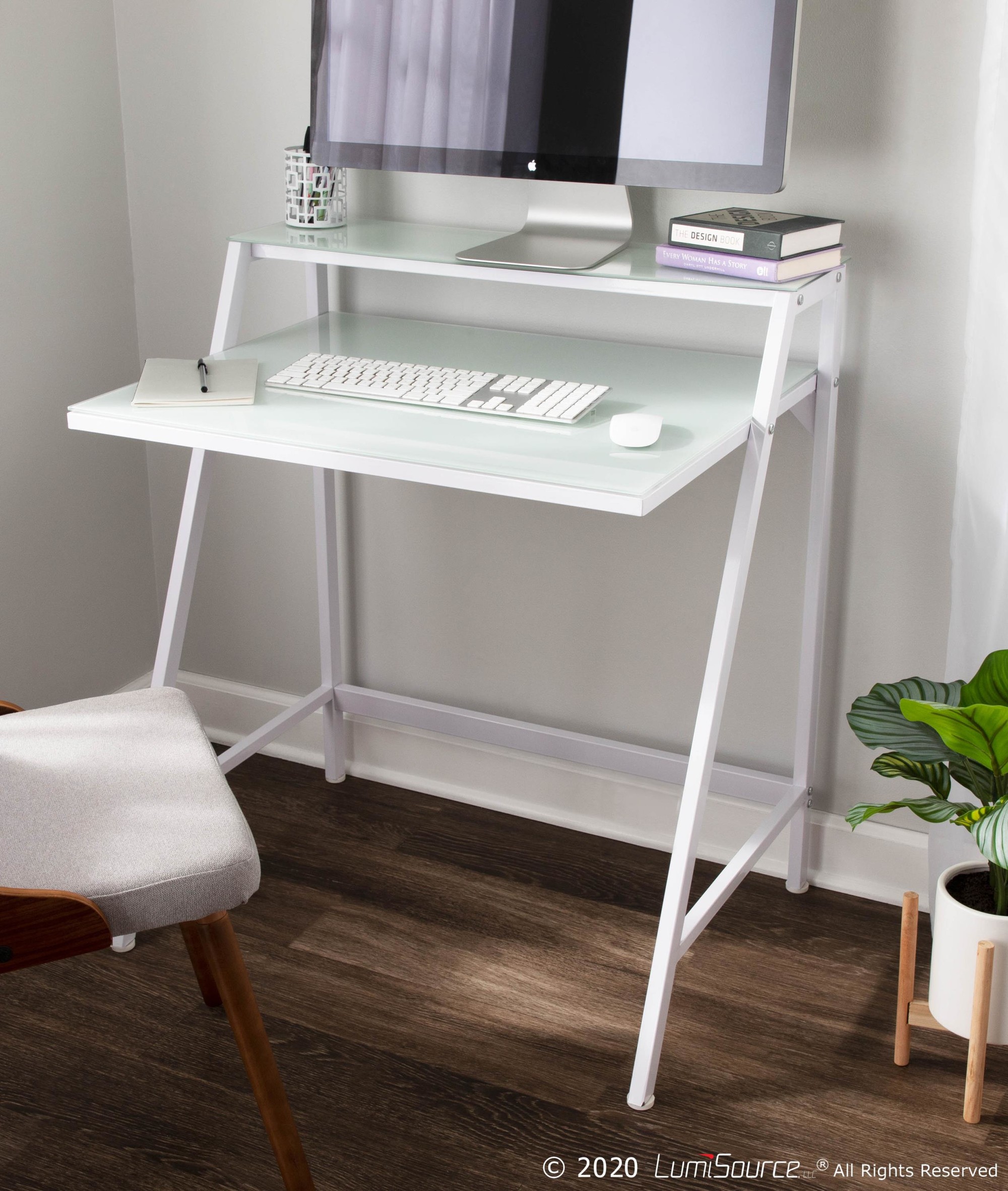 2-Tier White Contemporary Glass Top Desk 1 2-Tier White Contemporary Glass Top Desk