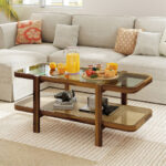 Rustic 2-Tier Coffee Table with Storage and Glass Top 8 Rustic 2-Tier Coffee Table with Storage and Glass Top