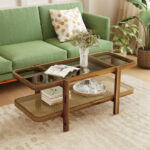 Rustic 2-Tier Coffee Table with Storage and Glass Top 9 Rustic 2-Tier Coffee Table with Storage and Glass Top