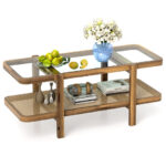 Rustic 2-Tier Coffee Table with Storage and Glass Top 11 Rustic 2-Tier Coffee Table with Storage and Glass Top
