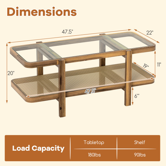 Rustic 2-Tier Coffee Table with Storage and Glass Top 5 Rustic 2-Tier Coffee Table with Storage and Glass Top - Image 5